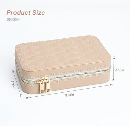 Leather Jewelry Box Women's Travel Jewelry Organizer with Zippered Design Tangle-Free Storage for Necklaces, Earrings, and Bracelets, Luxury Gift Box Apricot