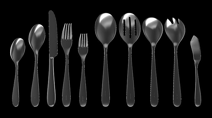 Silverware Set for 8 with Serving Utensils, 18/10 Stainless Steel Flatware, Mirror Finish, Dishwasher Safe, Heavy-Duty Cutlery, Built to Last (45-Piece Including a Serving Set, Fidenza)