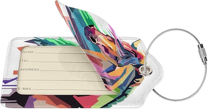 Horse Luggage Tags Set of 2 Suitcases Tags, Leather Bag Tags Artistic Animals Pattern Backpack Travel Bag, Cool Name Labels Identifiers Baggage Tags Women Girls Men Boys, 4.6 x 2.7 In