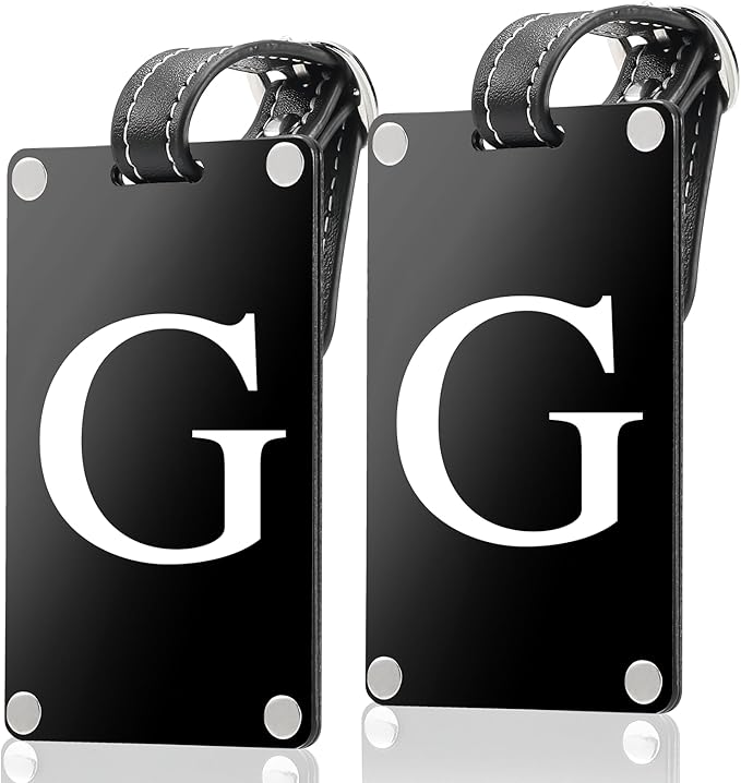 Premium 3-Layer Aluminum Luggage Tags by Fortuna - Easy to Claim, Laser-Engraved, Plastic-Free, and Eco-Friendly Luggage Tag Holders, 2-Pack, Black (G)