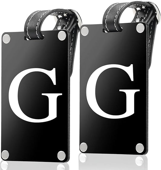 Premium 3-Layer Aluminum Luggage Tags by Fortuna - Easy to Claim, Laser-Engraved, Plastic-Free, and Eco-Friendly Luggage Tag Holders, 2-Pack, Black (G)