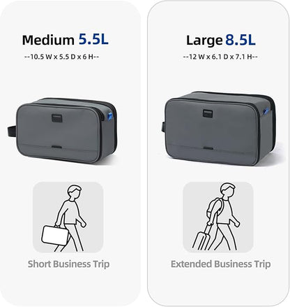 ZEEMO Travel Toiletry Bag for Men, Medium Water-Resistant Double-Sided Full-Open Dopp Kit, Versatile Organizer for Shower and Hygiene Accessories, Bathroom Essentials, Cosmetics, Large, Grey