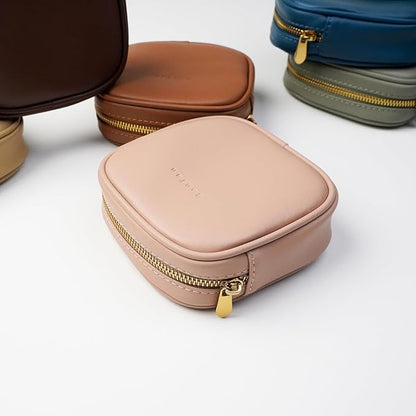 Leather Cosmetic Bag for Women Small Zipper Makeup Bag for Purse Waterproof Travel Makeup Organizer Charger Storage Pouch Color Pink