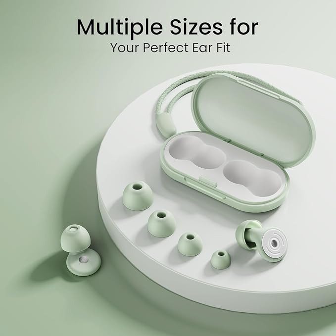 Ear Plugs, Soft Ear Plugs for Sleeping - 30dB Noise Cancelling Reusable Silicone Earplugs, Ultra Comfortable Fit for Studying, Concerts, Travel, 8 Ear Tips (Green)