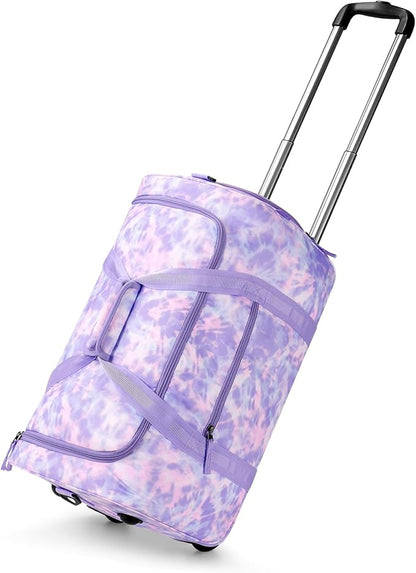 Choco Mocha Girls Tie Dye Suitcase with Wheels Kids Purple Rolling Duffle Bag for Camping Teen Girls Toddler Luggage Bag for Travel, 22inch