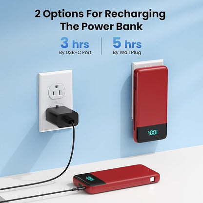 FOCHEW Portable Charger for iPhone with Built in Cables and Wall Plug,Upgraded 13800mAh Fast Charging USB C Power Bank,4 Outputs Travel Essential Battery Pack Compatible with iPhone 15/14/13/12,-Red