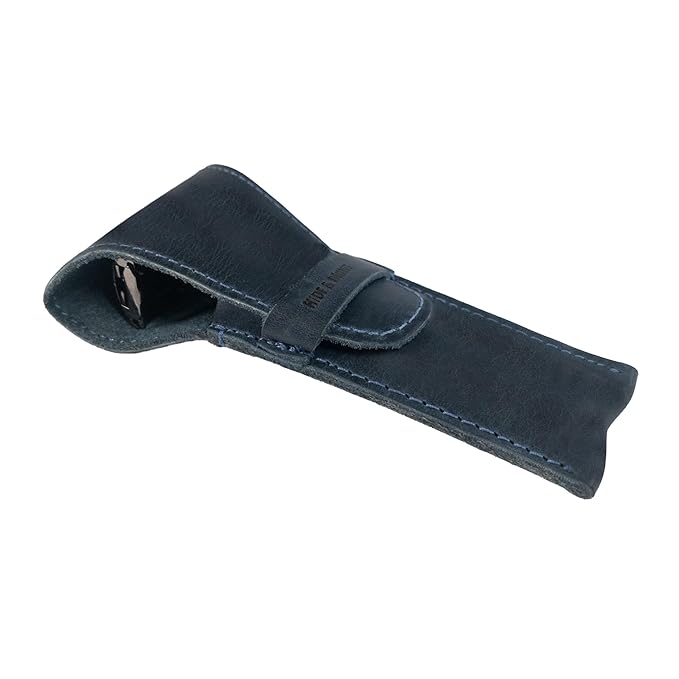 Hide & Drink, Leather Safety Razor Case, Shaving Accessories, Personal Care Essentials, Handmade Includes 101 Year Warranty (Slate Blue)