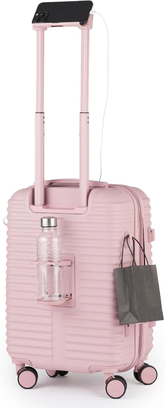 Nine West Suvi 20" Inch Smart Carry On Luggage with Wheels, Hardshell Suitcase with Cup Holder & USB Port for Charging, Airline Approved Cabin Bag Muted Lilac