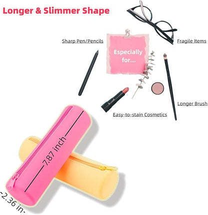 4 Pieces Silicone Makeup Toiletries Pouches, Silicone Stationary Holder, Waterproof Cosmetic Zipper Pouch, Digital Electronics Storage Bag, Beach Essential Travel Pouch (Neon)