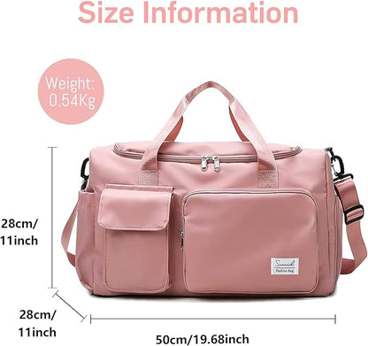 Travel Yoga Duffel Bag with Shoes Compartment Sports Gym Handbag with Dry Wet Separated Pocket for Training Men and Women, Overnight /Weekender Bag - Pink