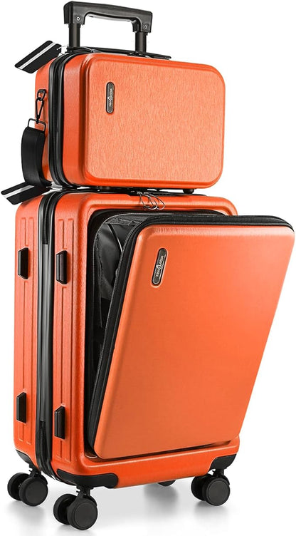 20 Inch Carry On Luggage 22x14x9 Airline Approved, Carry On Suitcase with Wheels, Hard-shell Carry-on Luggage, Durable Luggage Carry-On, Orange Small Suitcase with Cosmetic Bag