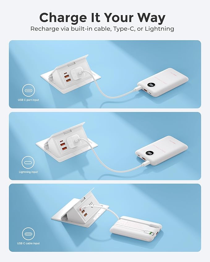 VEEKTOMX Portable Charger Built-in Cables, Power Bank for iPhone, Fast Charge USB C Battery Pack Travel Essentials Powerbank Compatible with iPhone 17/16/15/14, Samsung S25/24