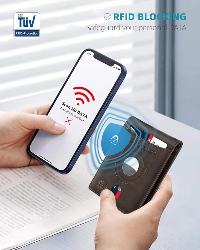 Zitahli Men's Wallets Airtag Holder Slim Rfid Leather with Gift Box