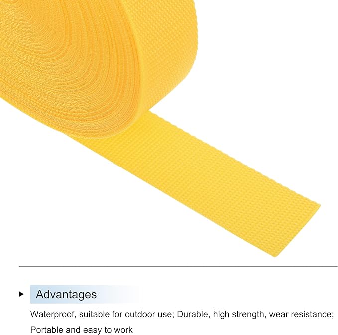 MECCANIXITY Lightweight Polypropylene Webbing Strap 1 1/2" 25 Yard Backpack Strapping Band Dark Yellow for Outdoor Luggage Cargo Straps