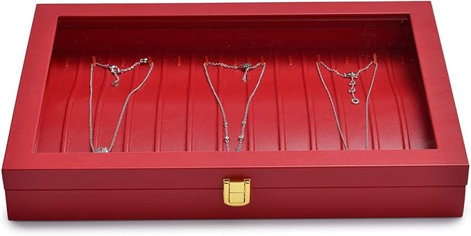 Oirlv Luxury Leather Necklace Bracelet Organizer Tray with Acrylic Lid Jewelry Display Case Drawer Insert Jewelry Organizer for women