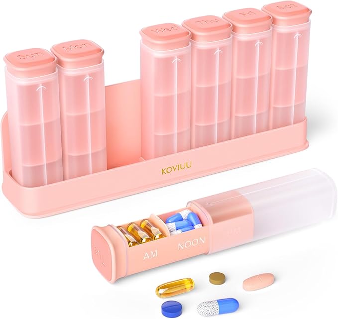 Weekly Pill Organizer 3X a Day, Detachable Pill Box 7 Day, Large 3 Times Daily Pill Case, Travel Pill Container Holder, Week Medication Dispenser Pillbox for Vitamin Supplement Medicine, Pink