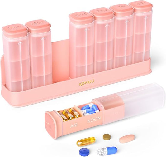 Weekly Pill Organizer 3X a Day, Detachable Pill Box 7 Day, Large 3 Times Daily Pill Case, Travel Pill Container Holder, Week Medication Dispenser Pillbox for Vitamin Supplement Medicine, Pink