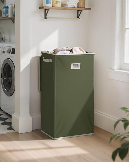 SOLEDI Laundry Hamper with Lid 100L Large & Tall Collapsible Laundry Basket, Clothes Hamper with Bag Removable Easy to Carry, Dirty Hampers for Bedroom, Bathroom, Dorm, College, Avocado