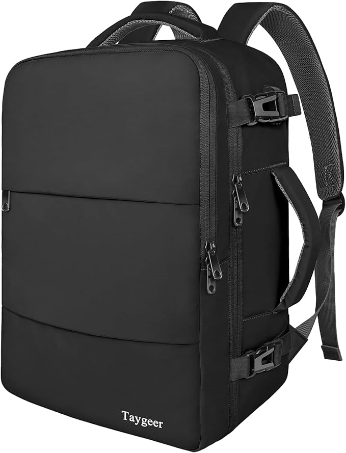 Taygeer Travel Backpack for Men Women, Carry On Backpack with USB Charging Port & Shoe Pouch, TSA 17.3inch Laptop Mochila Flight Approved, Nurse Bag Casual Daypack for Weekender Business Hiking,Black
