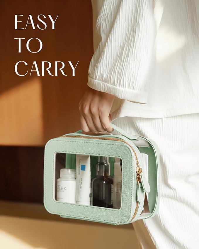 Clear Cosmetic Bag Set for Women Makeup Bag with Handle, 3 Pcs Travel Toiletry Bag Transparent Cosmetic Case Portable Make Up Organizer Bag for Essentials