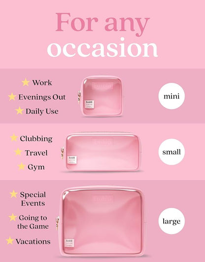 Clear Cosmetic Bags Set of 3, Mini Small Large Makeup Bags For Women Clear Pouch Cosmetics Cases Zipper Cute Pouches Make Up Travel Toiletry Essentials Preppy Purse Organizer Makeup Cases, Flamingo