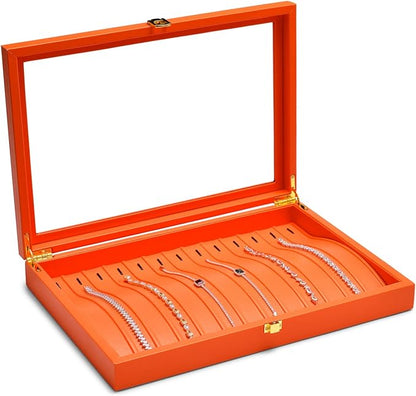 Oirlv Premium Leather Necklace Bracelet Organizer Tray with Acrylic Lid Jewelry Display Case Drawer Insert Jewelry Organizer for women