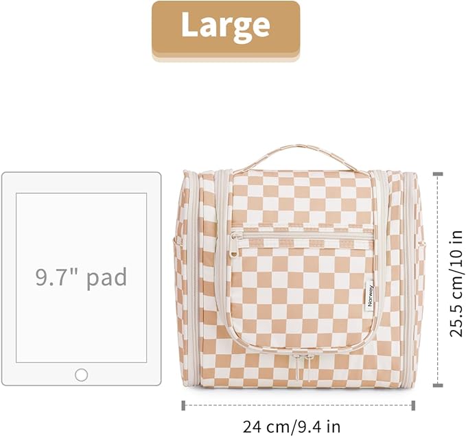 Narwey Checked Hanging Travel Toiletry Bag for Women, Travel Bag for Toiletries, Makeup Bag Organizer Cosmetic Bags Make Up Bags for Women (Light Checkerboard)