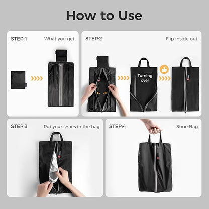 pack all Foldable Plus-Sized Shoe Bag for Travel, Water-Resistant Ultralight Shoe Pouch for Gym, Odor-Resistant Soccer Cleats Bag for Sport (Dual Pocket Version)