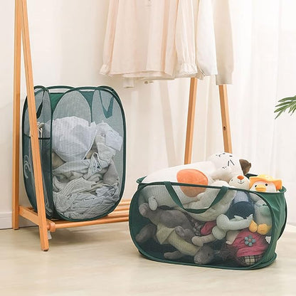 4Pcs Beige Canvas Laundry Hamper, Foldable Pop-up Mesh Basket, Large Capacity, Opening Design, Side Storage Bag, Versatile Use-Home, Camping, Dorm, Hotel, Travel