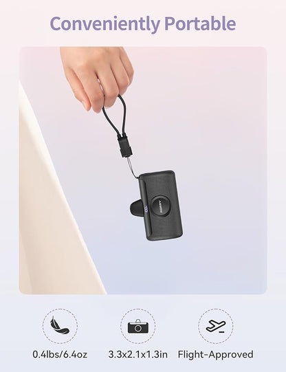 RORRY Mini Portable Charger USB C, 10000mAh PD 22.5W Fast Charging Small Power Bank, Travel Essential Battery Pack for iPhone 17/16/15 Series and Apple Watch Ultra/11/10/9/SE, iPad, Black