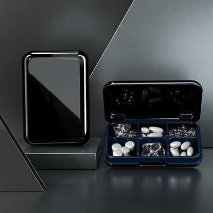 Pill Box Waterproof Travel Pill Case Portable Daily Pill Container Pill Holder Purse 6 Compartments Pocket Compact Medicine Organizer for Vitamin,Fish Oils,Supplements,Medication (Large Black)