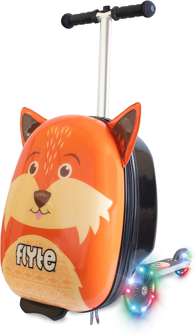Flyte Frazer the Fox Scooter Suitcase - Rideable, Carry on Compliant 2-in-1 Children's Suitcases, 18 inch Ride on Suitcase for Kids, 25 Litre Capacity Kids' Luggage on Wheels for Children Aged 4+