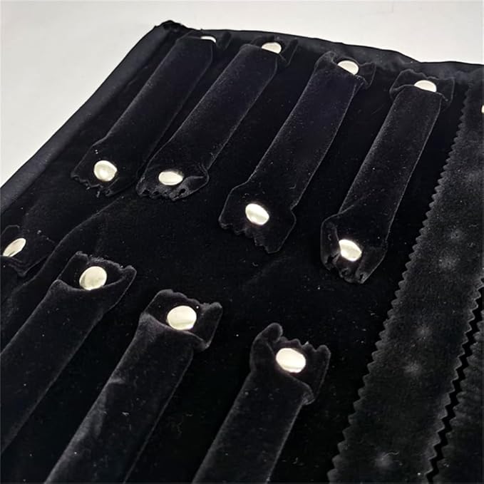 Velvet Travel Jewelry Case Roll Bag Organizer for Necklace Bracelet Earrings Ring (Black) (Black set)