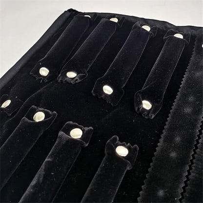 Velvet Travel Jewelry Case Roll Bag Organizer for Necklace Bracelet Earrings Ring (Black) (Black set)