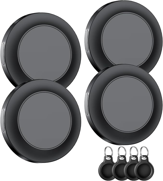 Bluetooth Tracker Tag for Apple Find My (iOS Only), GPS Tracker with Replaceable Battery, Item Finder for Keys, Luggage Tracker and Wallet Tracker, Suitable for Indoor & Outdoor Use, 4-Pack Black