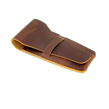 JJNUSA Old Fashioned Sleeve Travel Pouch Leather Safety Razor Case, Double Edge Razor 4.5", Shaving Accessories, Personal Care Essentials, Men's Shaving Razor Brown