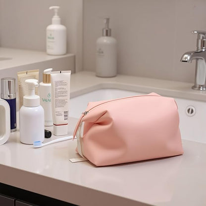 Vomgomfom 6L 13 Inch Silicone Toiletry Bag, Waterproof Leakproof Travel Cosmetic Organizer, Adjustable G-Buckle Compression Dopp Kit, Foldable Makeup Bag for Women & Men (Pink, 13" 6L)