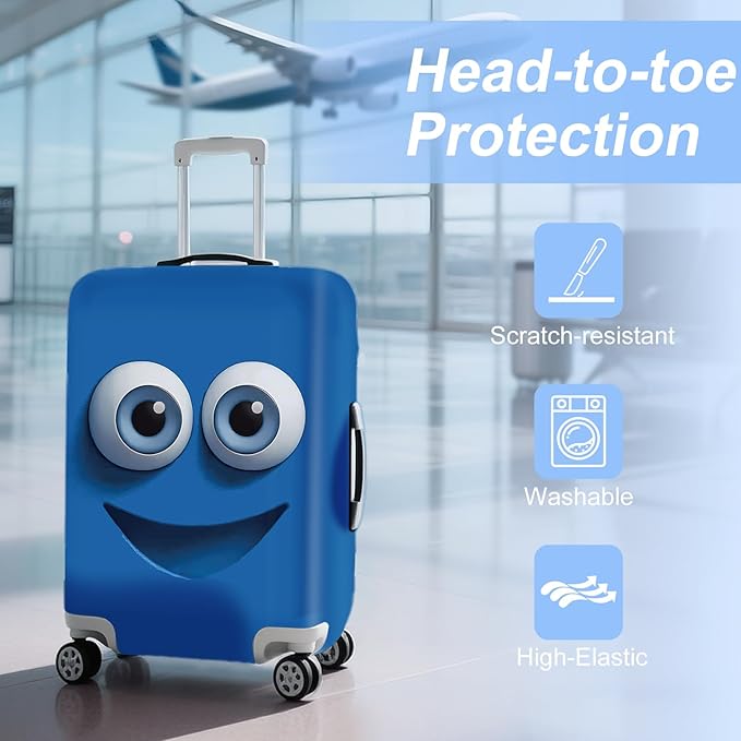 ANNA QUEEN Cut Blue Emoticons Luggage Cover Washable Suitcase Protector Suitcase Cover Anti-Scratch,Stretchable Fit for 18-32Inch Luggage,Travel Bag Cover XL(fits 29-32Inch suitcase)