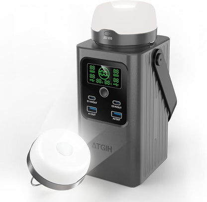 Camping Portable Power Station 198.4Wh (62000mAh), [Top Safety] 100W Fast Charging Power Bank with LiFePO4 Battery, Small Generator with Detachable Light for Travel Home Backup Outdoor Emergency