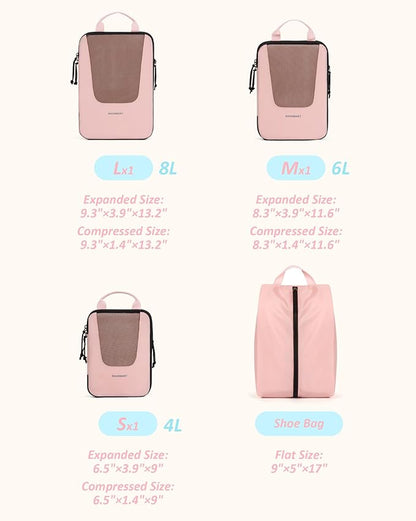 BAGSMART Compression Packing Cubes for Travel, 6 Set/5 Set/4 Set, Compression Suitcase Organizer Bags Set for Suitcases Travel Essentials, Lightweight Packing Organizers