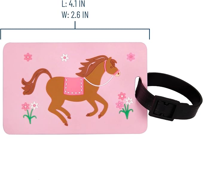 Wildkin Kids Luggage Tags – Set of 2, Durable Bag Tags w/Info Card for Suitcases & Backpacks - Horse