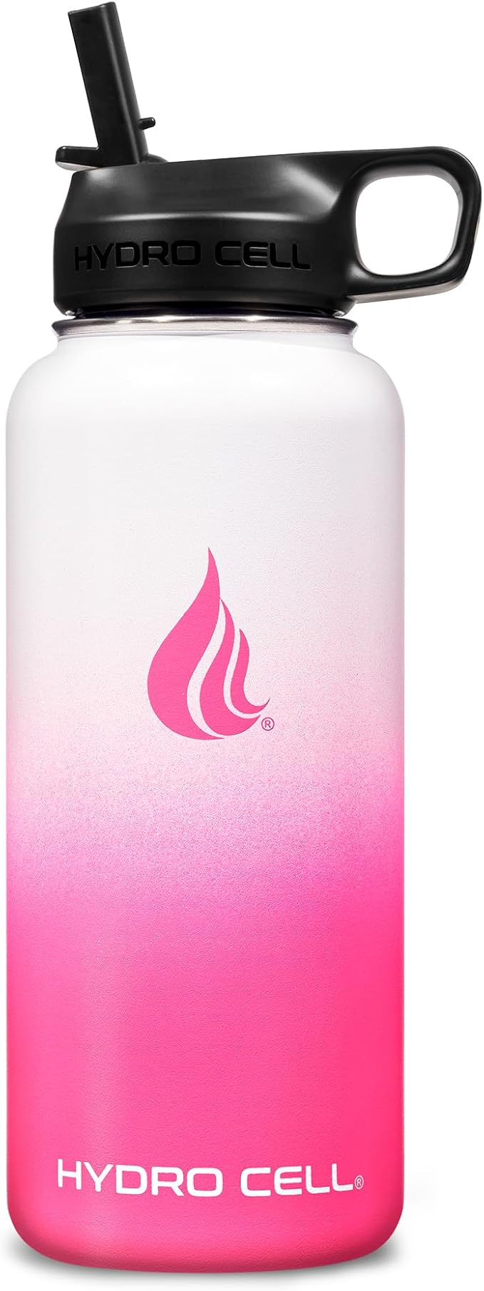 HYDRO CELL Stainless Steel Insulated Water Bottle with Straw - For Cold & Hot Drinks - Metal Vacuum Flask with Screw Cap and Modern Leakproof Sport Thermos for Adults (White/Pink 32oz)