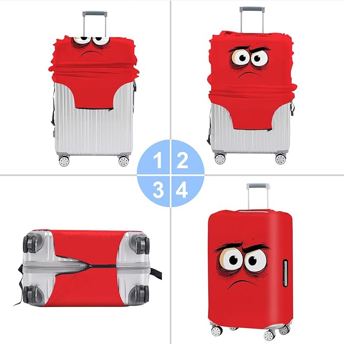 Angry Face Luggage Cover, Washable Funny Cartoon Suitcase Cover, Stretchable Travel Suitcase Protector Anti-scratch Bag Cover,M