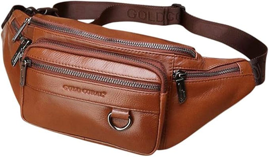 Leather Fanny Pack Mens Genuine Leather Waist Bag Sport Travel Hiking