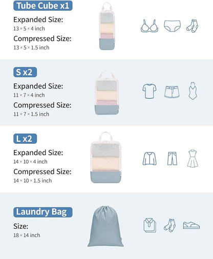 Narwey 6 Set Compression Packing Cubes for Travel Kids Women Carry on, Packing Organizers Bag for Backpack Luggage Suitcase Duffle Bags