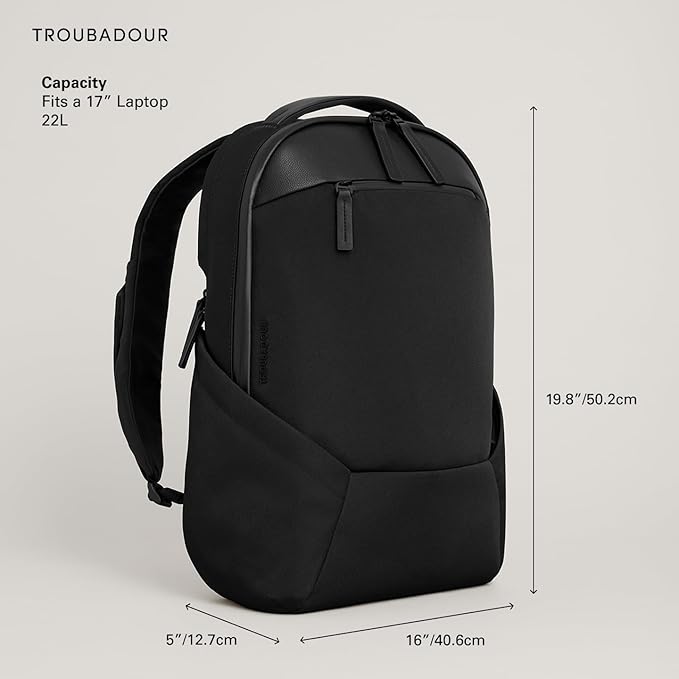Troubadour Apex 4.0-22L Premium Laptop Backpack - Ergonomic & Water Resistant - Designed for Work and Travel - Black