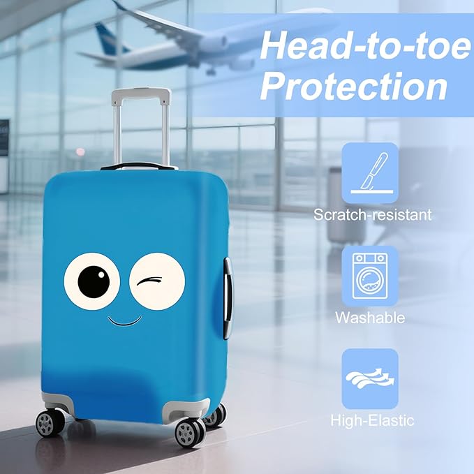 ANNA QUEEN Funny Blue emoticon Travel Luggage Cover Suitcase Protector Suitcase Cover Anti-Scratch,Stretchable Fit for 18-32Inch Luggage,Travel Bag Cover Washable XL(fits 29-32Inch suitcase)
