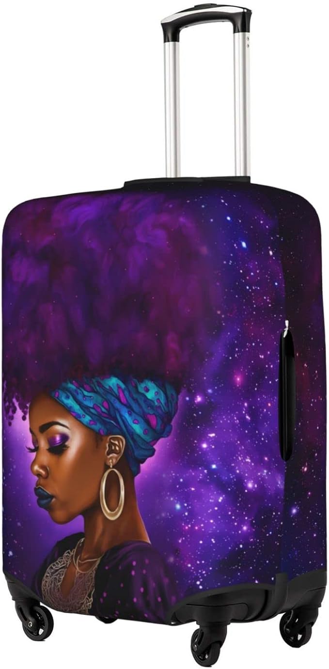 Luggage Cover Protector, Anti-scratch Suitcase Cover, Washable, Space Purple Galaxy, X-Large, For African American Woman, Lady