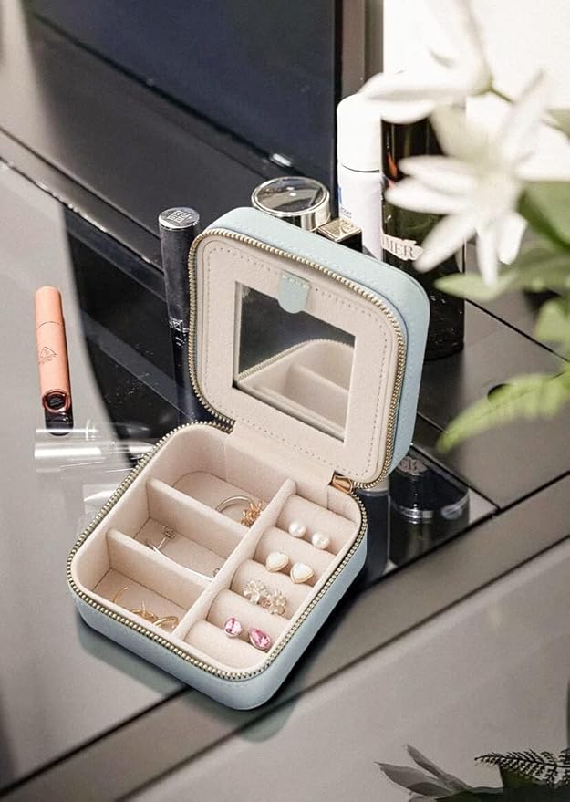 S.Leaf Travel Jewelry Organizer Boxes for Women Small Portable Necklace Earrings Bracelet Rings Travel Case Best Friend Birthday Gifts for Women Trendy (Butterfly_Hazeblue_Gray)