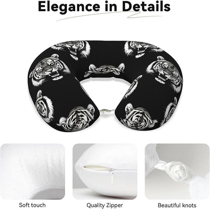 Neck Travel Pillow, Women Men Washable Airplane Car Pillows Tiger Black and White, Head Support Rest U Shaped Cushion Comfortable for Watching TV